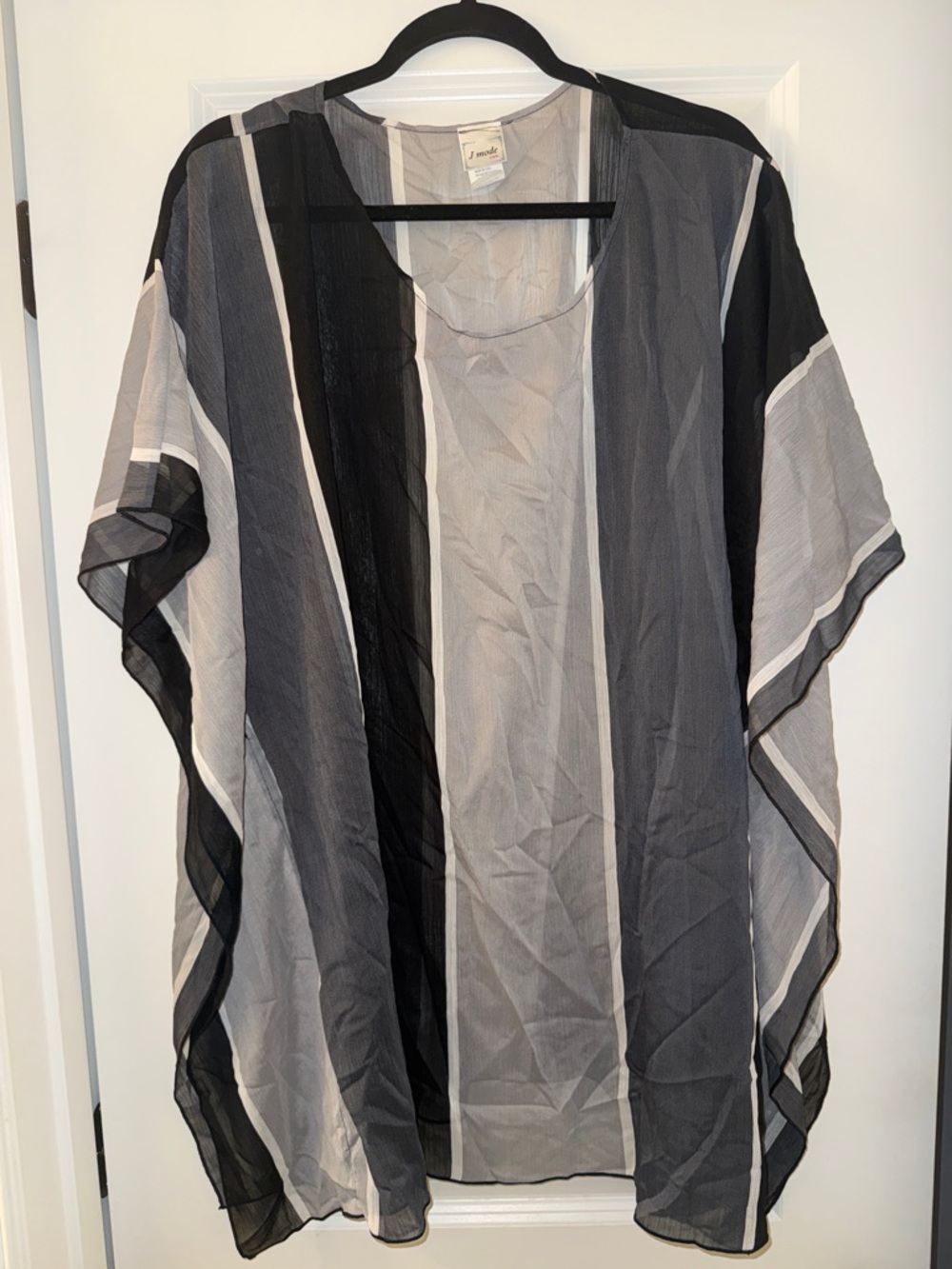 Striped Sheer Kimono Tunic in Black and Gray - Unbranded